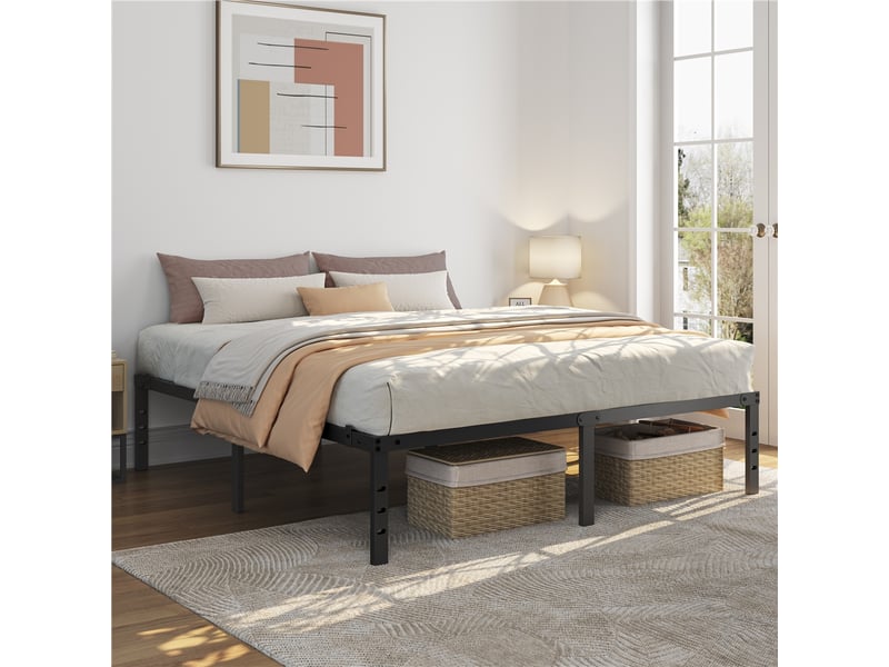  Cadre de lit métallique sans tête de lit 180x200 cm,support à lattes et espace rangement inférieur 615072 Black(180*200cm) - Conforama B