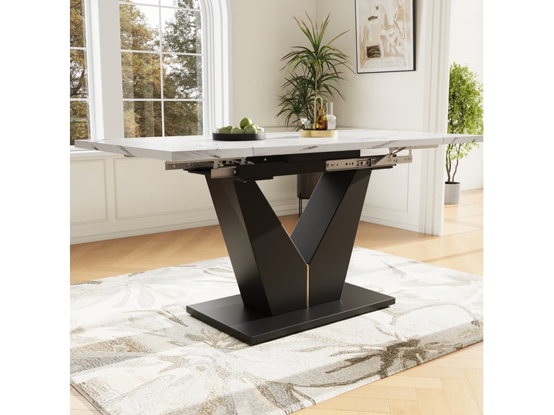 Table à manger extensible, 99-159x75 cm, table de cuisine plateau, plateau mdf, piètement métal, coloris blanc et noir - Conforama D