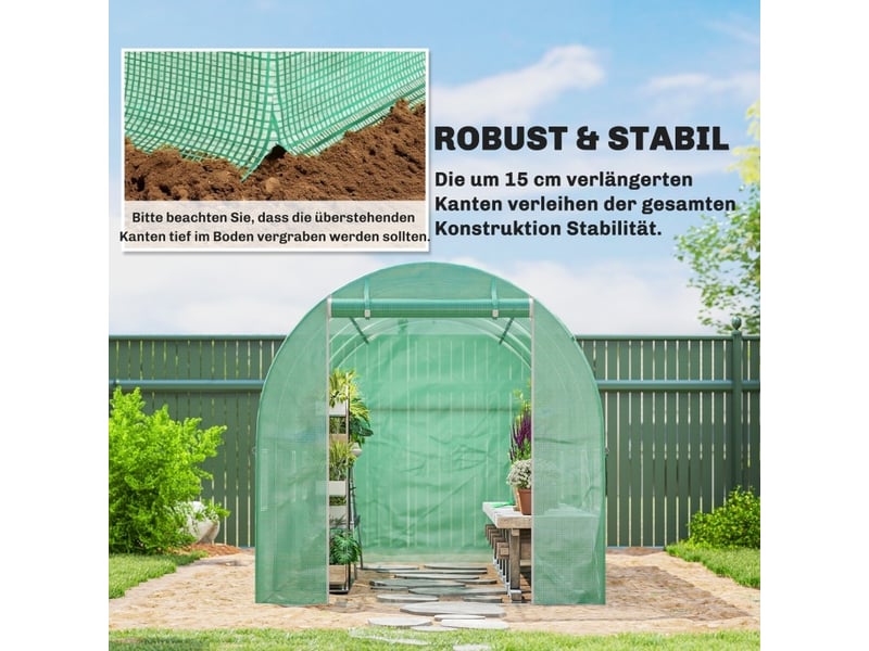  Housse de serre 400 x 200 x 200 cm – verte – polyéthylène étanche, anti-uv et résistante avec porte et 8 fenêtres  - Conforama B