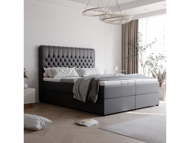 Lit adulte alba - 180x200 cm - matelas ressorts + surmatelas - coffre de rangement - éco-cuir résistant noir ALBA - Conforama B