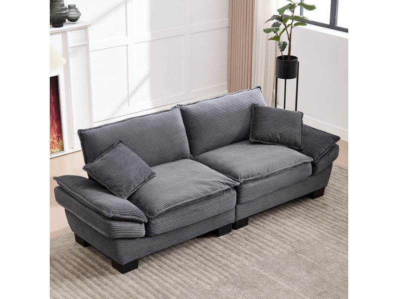 Canapé 2 places moderne gris foncé, structure à ressorts et coussins, assise confortable - Conforama D