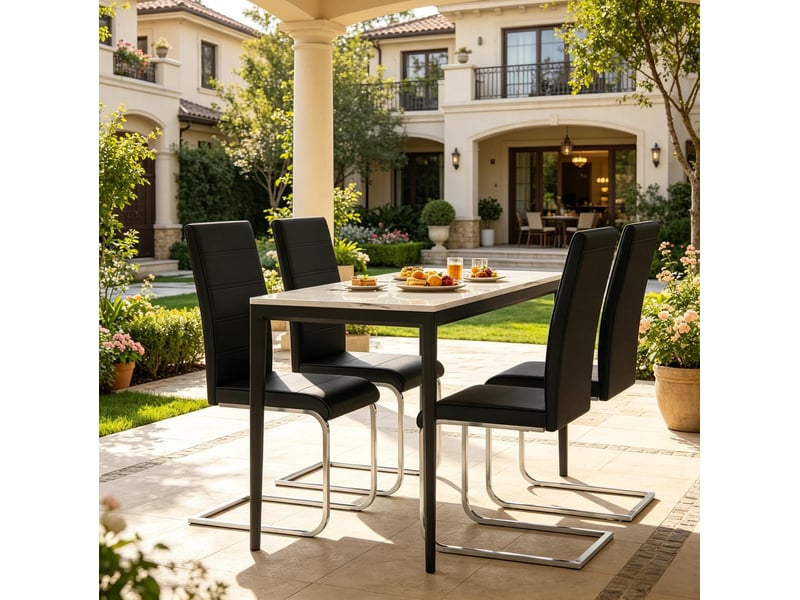  Chaise visiteur cantilever 51x40x100cm, revêtement pu et structure métallique, dossier haut ergonomique, finition noire  - Conforama E