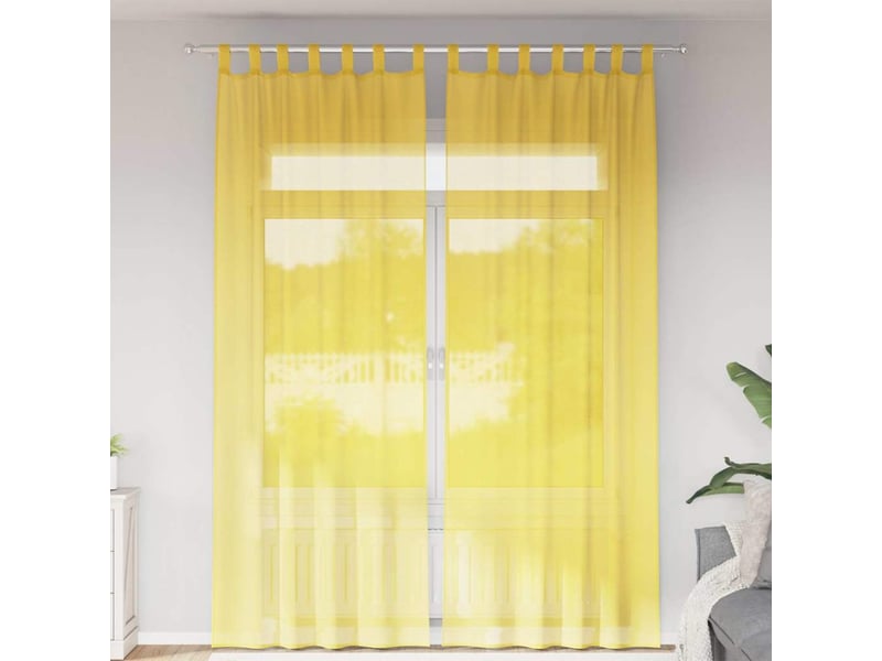  Lot de 2 rideaux en voile, voilages avec boucles jaune 140x260 cm cf44306  - Conforama B