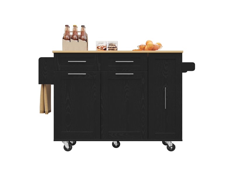  Îlot de cuisine moderne noir avec plateau rabattable, desserte sur roulettes, table à manger multifonctionnelle en métal et mdf, 110 cm  - Conforama D
