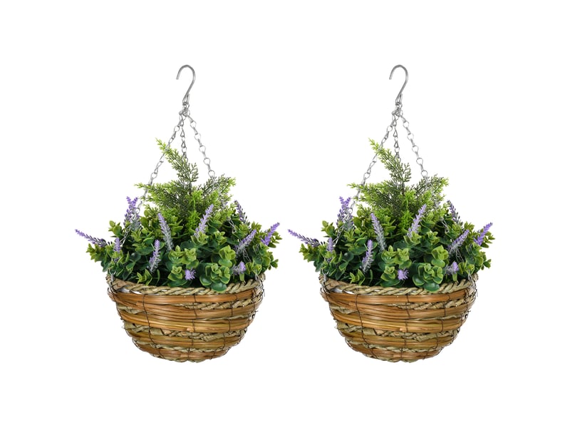  Ensemble de deux pots de fleurs artificiels suspendus en lisianthus - violet  - Conforama B
