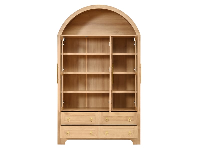 Buffet haut 3 portes vitrées et 4 tiroirs 110x40x185 cm coloris naturel - Conforama D