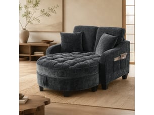 Canapé droit convertible 1 place noir en tissu, avec pouf de rangement mobile pour les espaces restreints