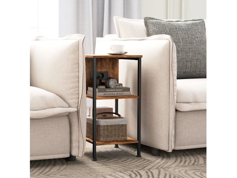  Table d'appoint 34 x 30 x 58 cm – marron rustique et noir – station de charge avec 2 étagères ouvertes  - Conforama E