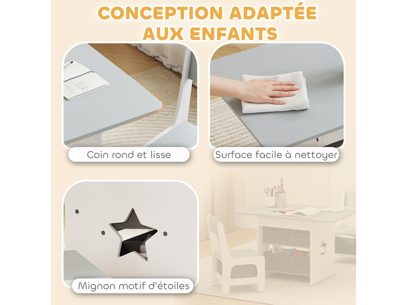 Ensemble table et 2 chaises enfant avec 6 tiroirs amovibles, gris, pour fille garçon 3-8 ans - Conforama R