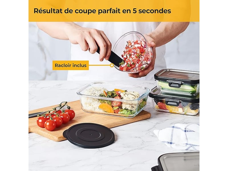  Mini hachoir manuel en inox - 5 secondes - avec racloir - mixeur coupe oignons, ail, herbes  - Conforama C