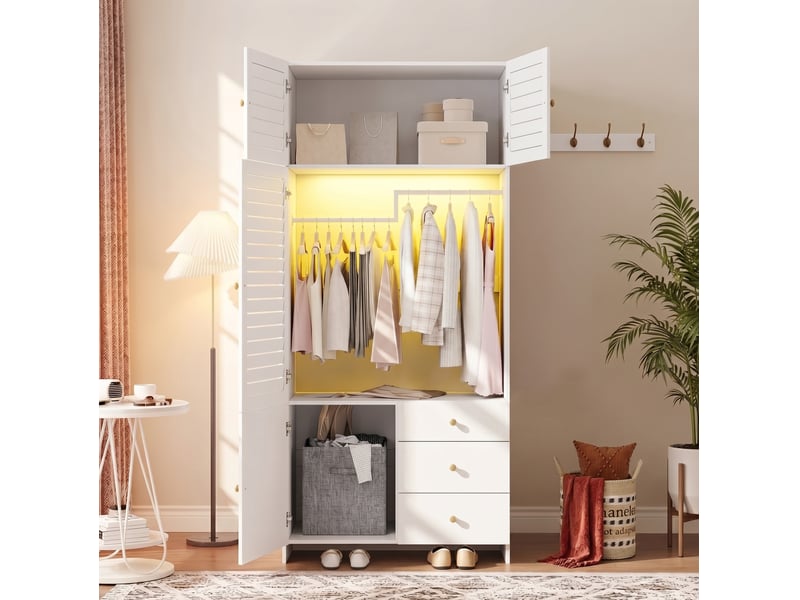 Armoire 2 portes avec panier à linge et led 90x50x200 cm blanc  - Conforama B