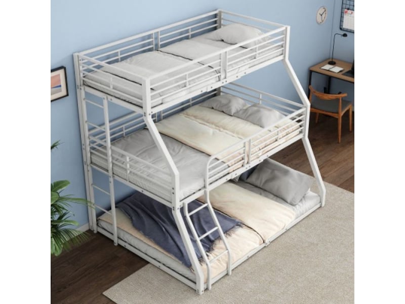  Lit superposé 3 etage avec rangement cadre métallique en fer 90×200 cm, 120×200 cm et 140×200 cm, lit triple pour enfants et  - Conforama C