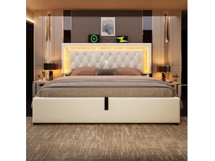 Lit coffre 140x200 cm <strong>HAVRYA</strong>  <strong></strong> coloris beige