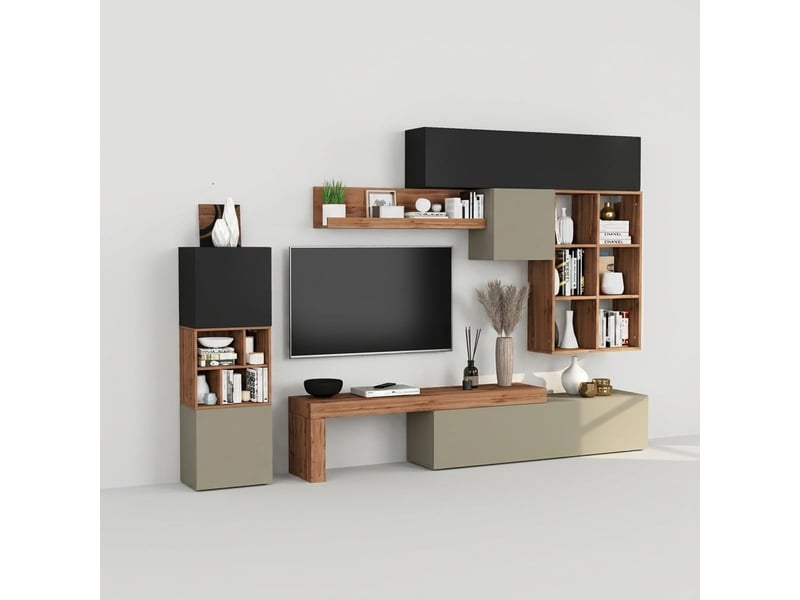 Ensemble mural de salon moderne 3 pièces chronos n°7 - gris tourterelle  - Conforama A