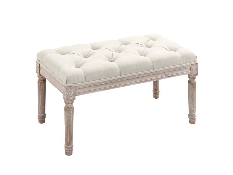  Banc rembourré modenvie style vintage français 80 x 40 x 43 cm polyester aspect lin blanc crème  - Conforama A