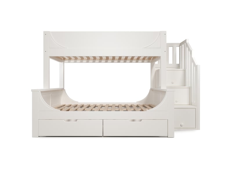 Lit superposé enfant 90x200 et 140x200 cm – blanc – escalier-rangement, tiroirs, barrières de sécurité, sans matelas - Conforama D