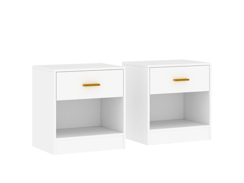  Ensemble de 2 tables de chevet modernes en bois avec tiroir et étagère ouverte, 39 x 28 x 41 cm, blanches  - Conforama B