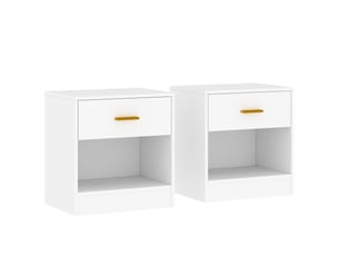 Ensemble de 2 tables de chevet modernes en bois avec tiroir et étagère ouverte, 39 x 28 x 41 cm, blanches