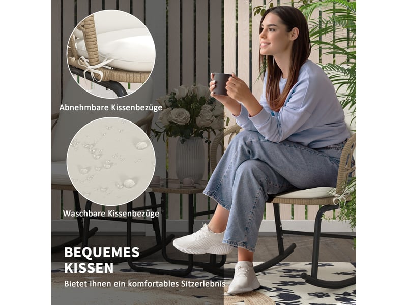 Salon de jardin,3 pièces avec 2 fauteuils à bascule et table,rotin pe,jaune - Conforama E