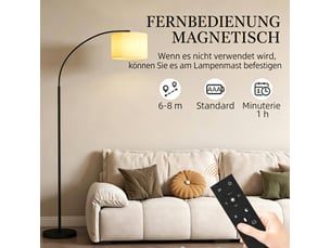 Lampadaire arqué 104,2x32x180,6 cm noir et crème en métal et tissu, télécommande et réglage 2700k-6500k