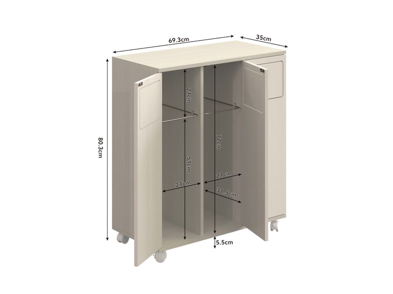 Meuble de tri des déchets 69,3x35x80 cm, blanc, aspect bois clair, mdf, 3 compartiments pour cuisine - Conforama C
