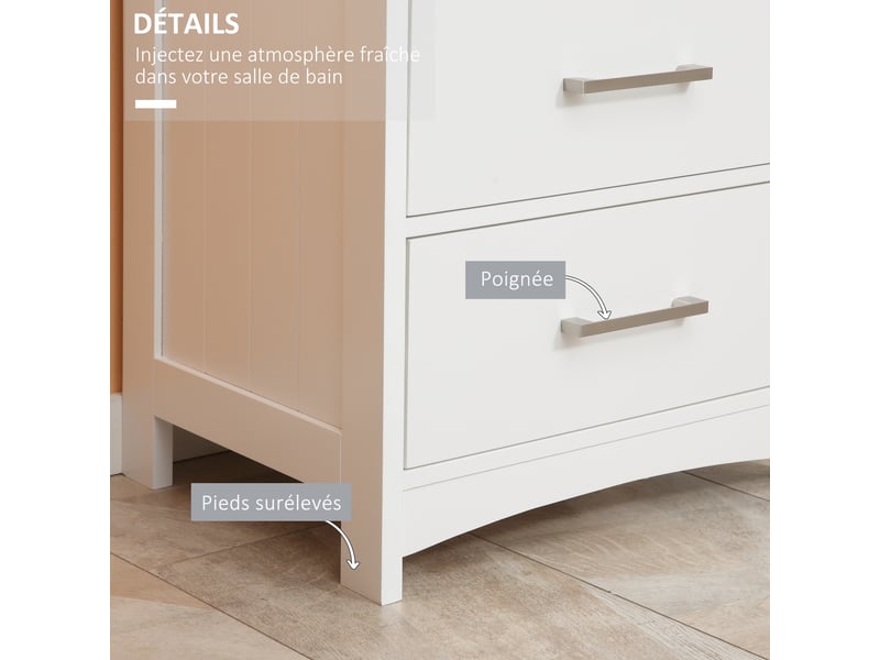 Meuble de salle de bain sur pied meuble de rangement avec 3 tiroirs et 1 niche 40 x 33 x 80 cm blanc  - Conforama E