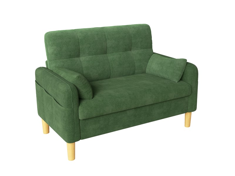  Canapé 2 places 119x78x85 cm avec assise épaisse moelleuse, 2 coussins et poche latérale, pour salon chambre, chenille, vert Bubbly - Conforama A