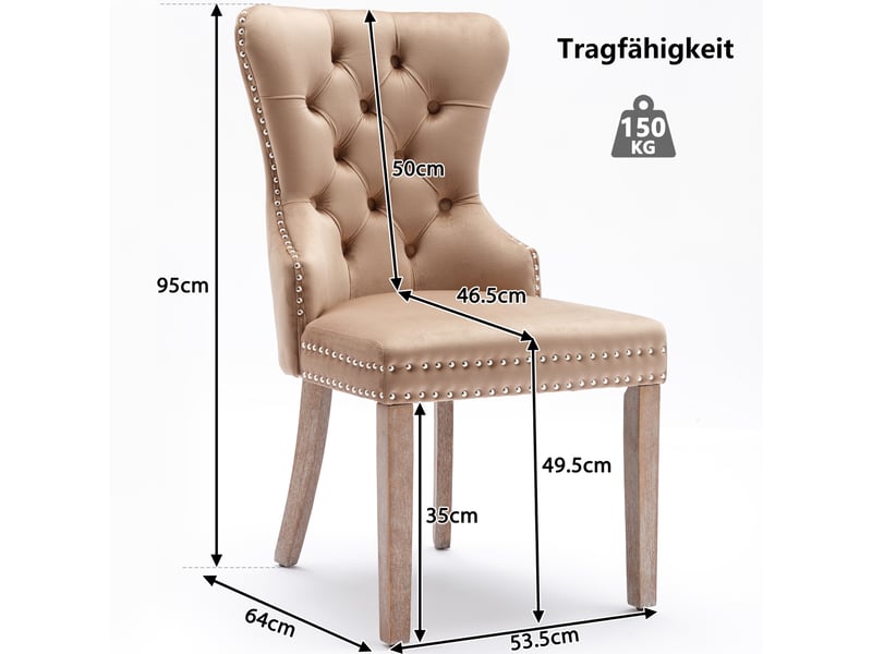  Lot de 2 chaises de salle à manger,53,5x46,5x95 cm,velours,café clair  - Conforama C