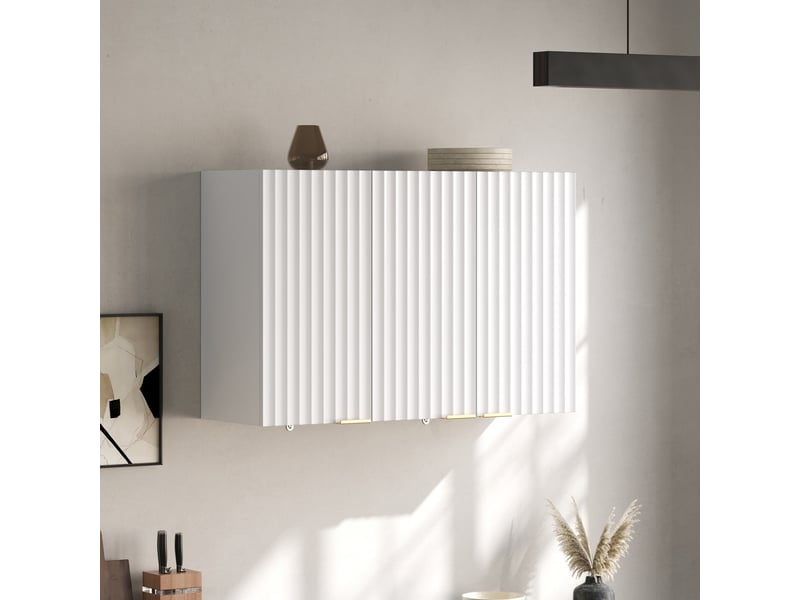  Armoire murale blanche 3 portes en mdf, rangement suspendu pour cuisine et salle de bain, design moderne  - Conforama W