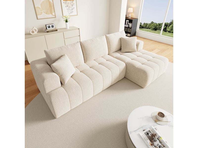  Canapé d'angle modulable 3 places 244,5 × 136 cm sans cadre, chenille beige IKSETERA TRADING LTD - Conforama D