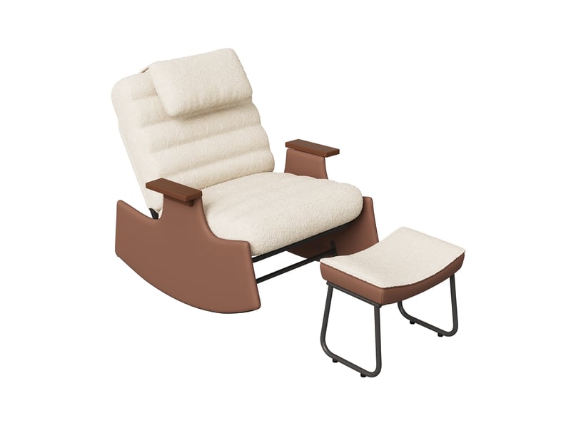  Fauteuil à bascule avec repose-pieds - dossier réglable 3 positions, appui-tête, velours bouclé - beige  - Conforama A