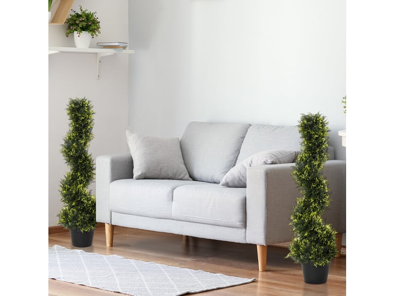  Lot de 2 plantes artificielles cèdre spiralé 90 cm – vert – pots noirs inclus, usage intérieur extérieur  - Conforama B
