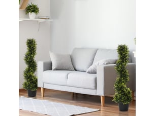Lot de 2 plantes artificielles cèdre spiralé 90 cm – vert – pots noirs inclus, usage intérieur extérieur