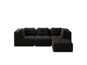 Canapé d’angle modulable 3 places velours côtelé noir – 297 x 177 x 69 cm