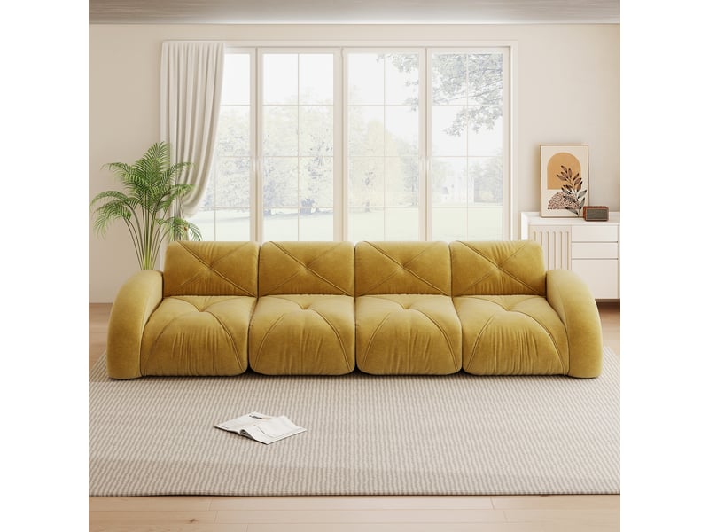Canapé modulable, canapé 4 places – sans montage, base antidérapante, en chenille, jaune, sans cadre - Conforama A