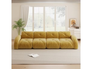 Canapé modulable, canapé 4 places – sans montage, base antidérapante, en chenille, jaune, sans cadre