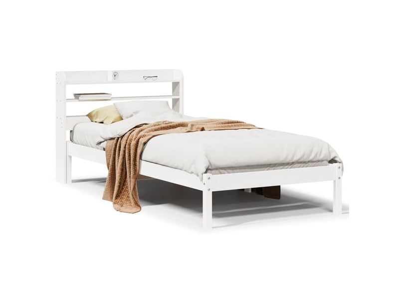  Lit simple- lit adulte -  cadre de lit sans matelas blanc 90x200 cm bois de pin massif  - Conforama A
