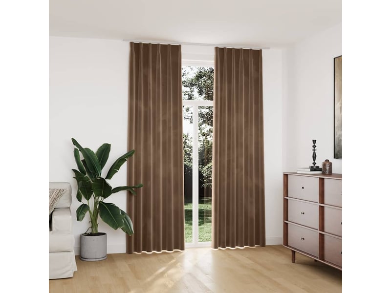  Lot de 2 rideaux occultants, rideaux black-out avec crochets velours beige 140x245 cm cf44894  - Conforama B