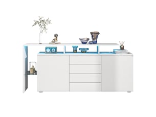 Buffet blanc laqué avec led meuble tv 160 cm moderne 4 tiroirs 2 portes