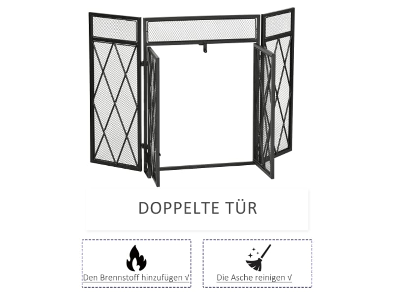  Pare-feu de cheminée noir en fer forgé à 3 panneaux, 120x79 cm, design élégant et sécurisé  - Conforama E