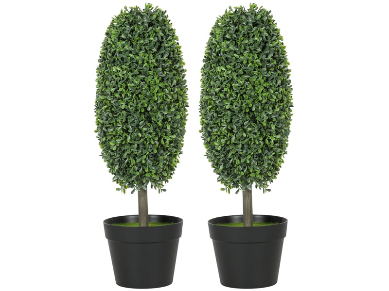  Lot de 2 plantes artificielles, arbres artificiels résistants aux uv en pots, plastique, ciment, vert  - Conforama A