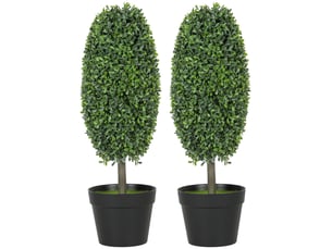 Lot de 2 plantes artificielles, arbres artificiels résistants aux uv en pots, plastique, ciment, vert