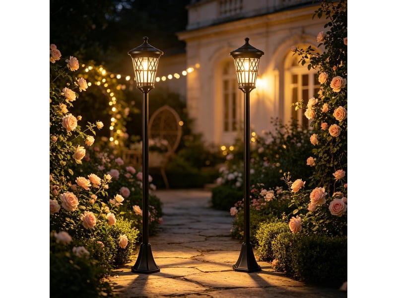 Lot de 2 lampadaires solaires de jardin 1,86 m, hauteur réglable, acier inoxydable noir - Conforama D