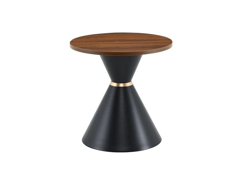  Lot de 2 tables basses rondes, effet noyer et base conique en métal noir, gain de place  - Conforama E