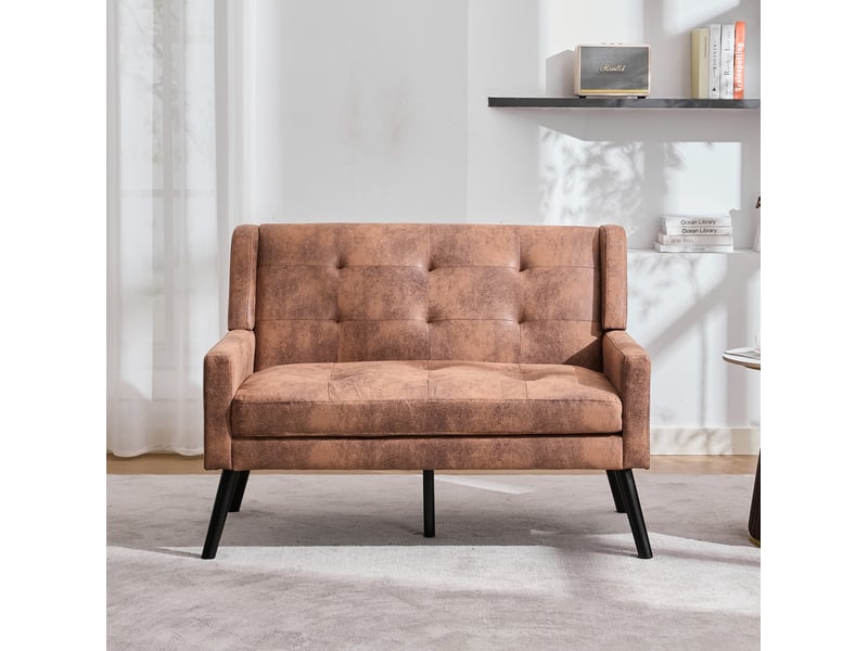  Banquette 2 places ulevr capitonnée 119 x 75 x 88 cm, tissu effet suédine, pieds en bois, marron café  - Conforama D