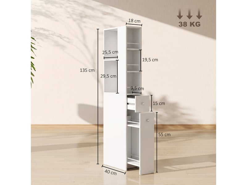  Colonne de salle de bain 2 tiroirs mdf blanc 18 x 40 x 135 cm  - Conforama C