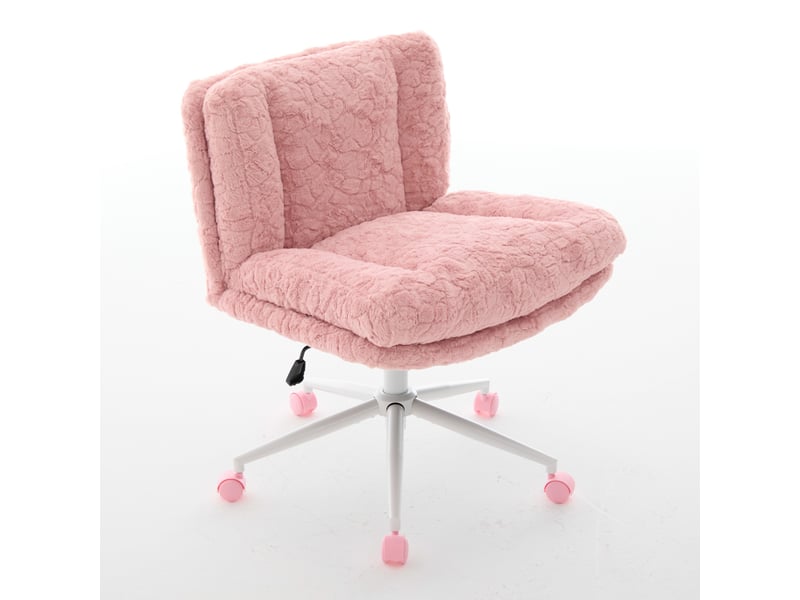  Chaise de bureau rose pivotante, chaise de coiffeuse en fausse fourrure avec assise large 67 cm et base en métal  - Conforama A