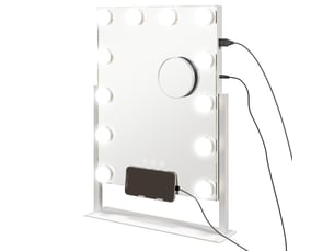 Miroir hollywood avec led 12 ampoules, luminosité réglable, rotation à 360°, grossissement 10x, blanc, touche tactile