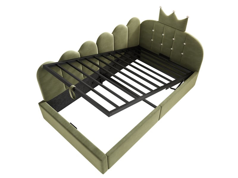 Canapé-lit pour enfant 90 x 190 cm, avec rangement hydraulique, en velours, vert  - Conforama R