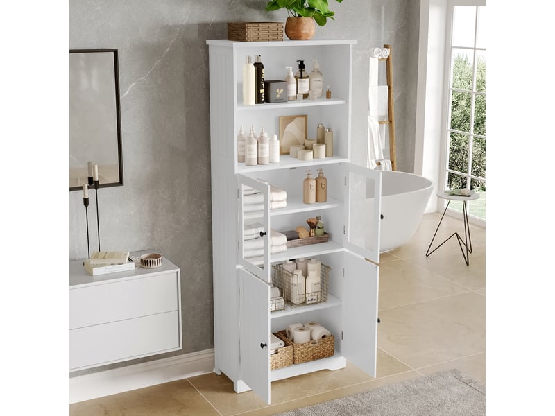  Meuble de salle de bain 57,4x28,5x160 cm blanc en panneau mdf avec rangements  - Conforama B